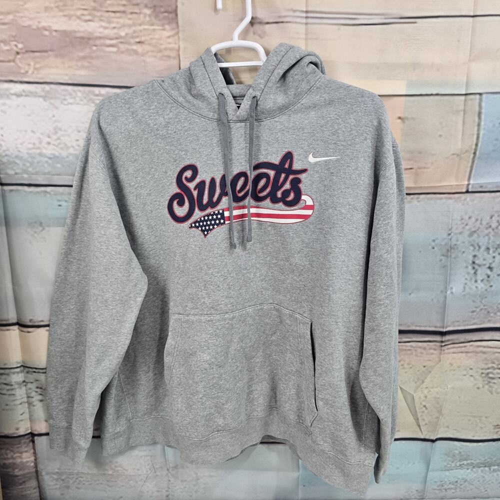 Nike Sweets USA American Flag Hoodie Womens 3XL Gray Pullover Swoosh Graphic Y2k